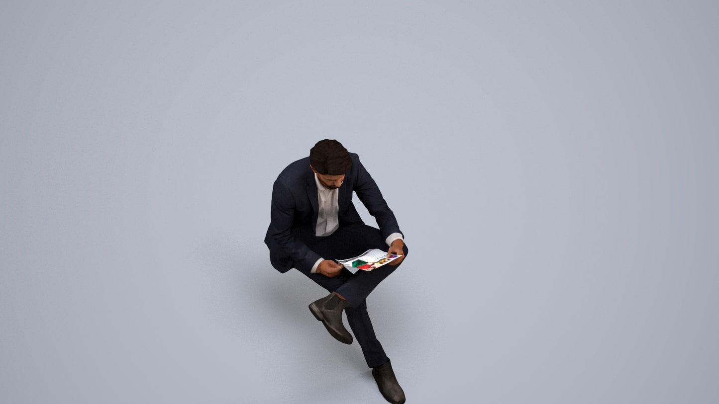 3D people model man business, scanned human for 3ds Max rendering, back view render