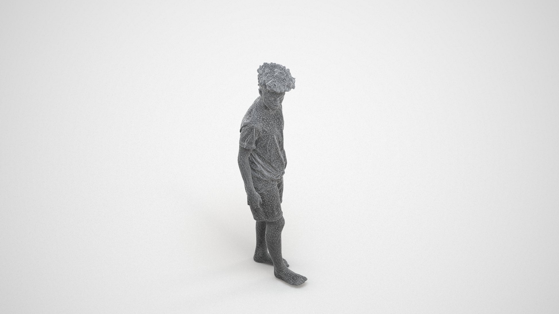 realistic 3D boy casual kids, scanned archviz people for Blender and 3ds Max, wireframe three-quarter view