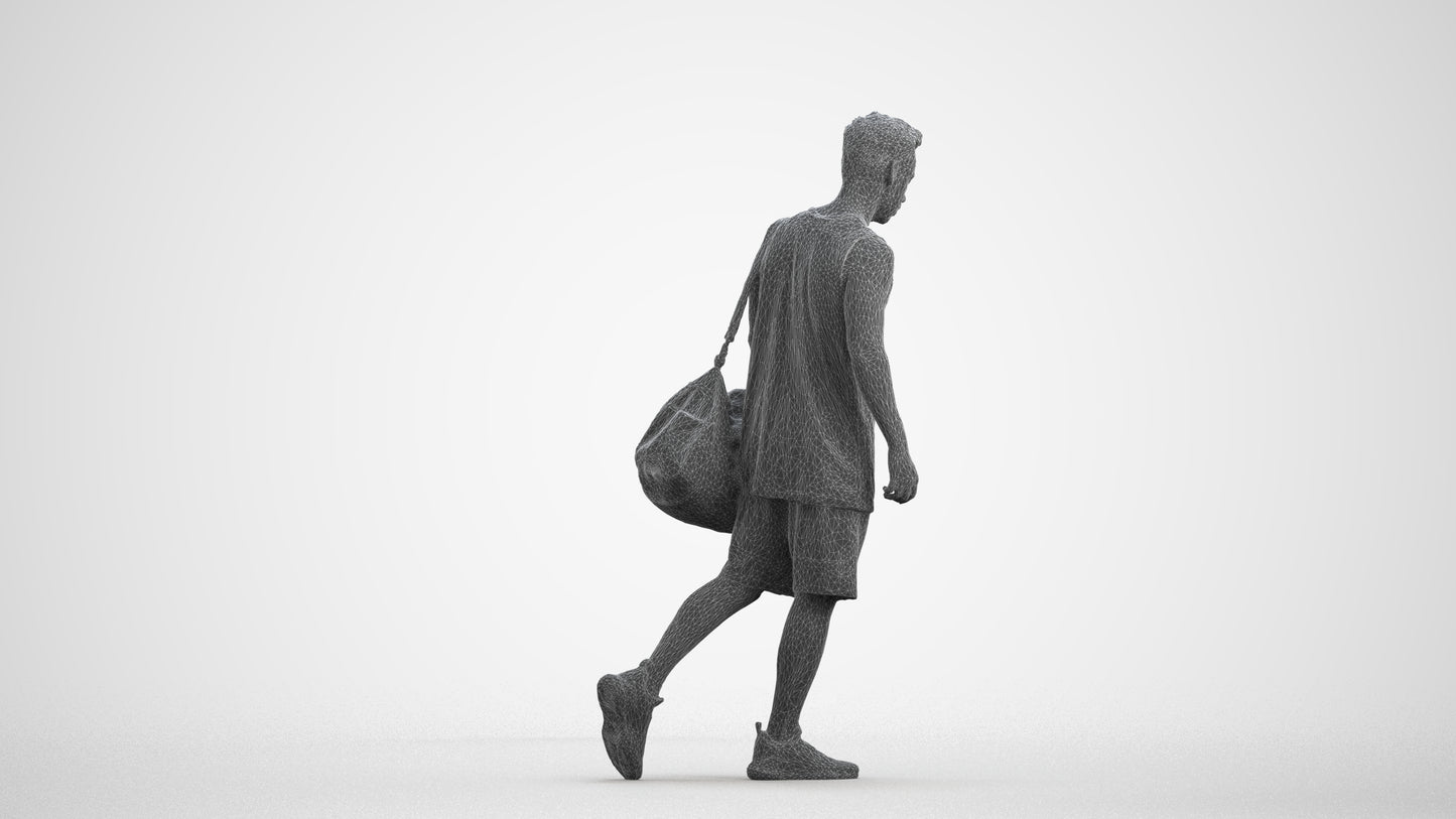 3D people model man sport, scanned human for 3ds Max rendering, wireframe front view