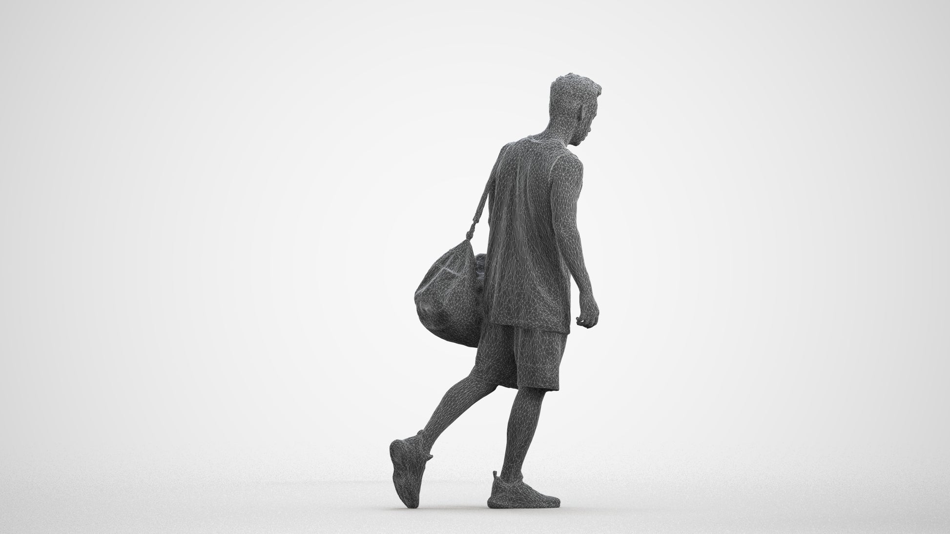 3D people model man sport, scanned human for 3ds Max rendering, wireframe front view