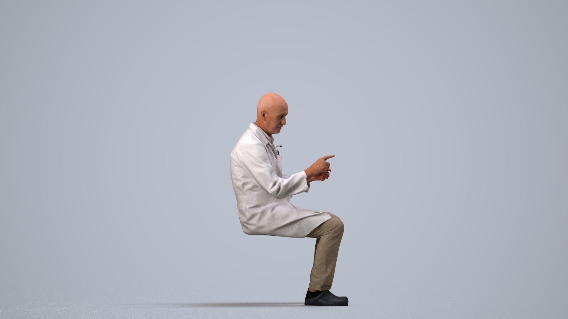 3D people model senior man medical, scanned human for 3ds Max rendering, side view render
