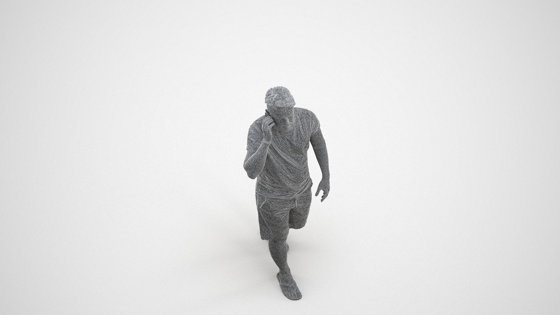 realistic 3D human man walking, archviz people FBX OBJ for Blender, wireframe three-quarter view