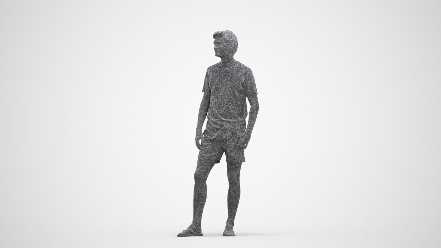 3D human model man casual standing, photogrammetry scanned person for archviz, three-quarter front view render