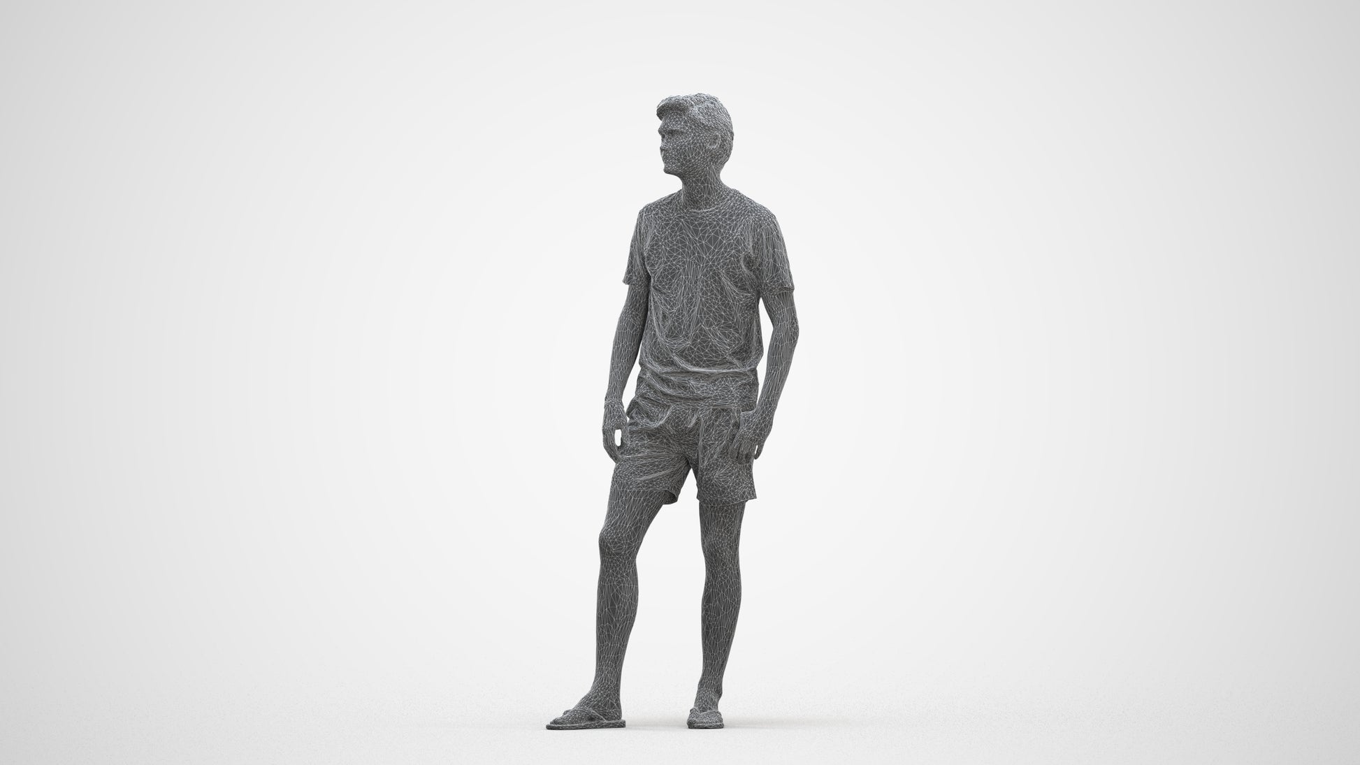 3D human model man casual standing, photogrammetry scanned person for archviz, three-quarter front view render