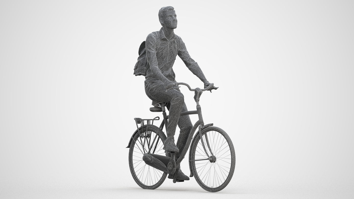photogrammetry 3D man casual cycling, realistic human model archviz FBX, three-quarter front view render