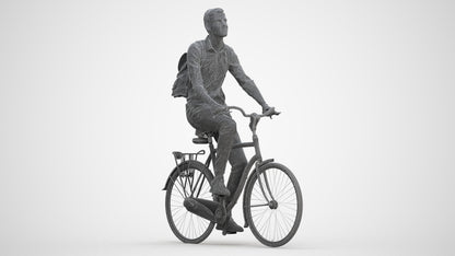 photogrammetry 3D man casual cycling, realistic human model archviz FBX, three-quarter front view render