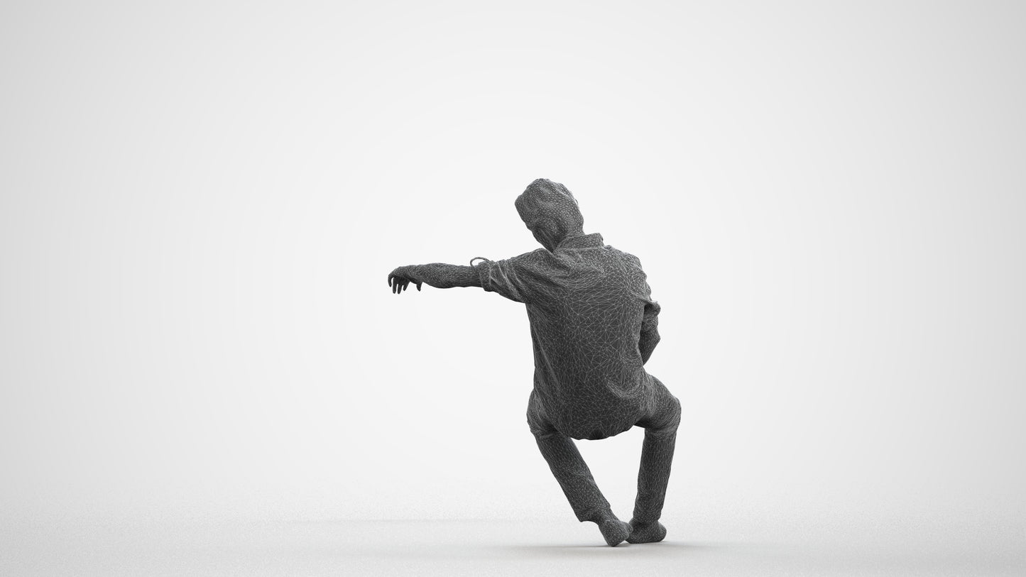 3D human model man casual sitting, photogrammetry scanned person for archviz, wireframe front view
