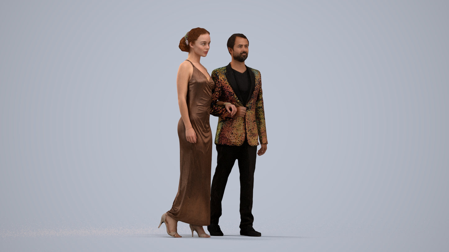 3D scanned woman couple formal, photorealistic archviz people for Enscape and SketchUp, standing pose render