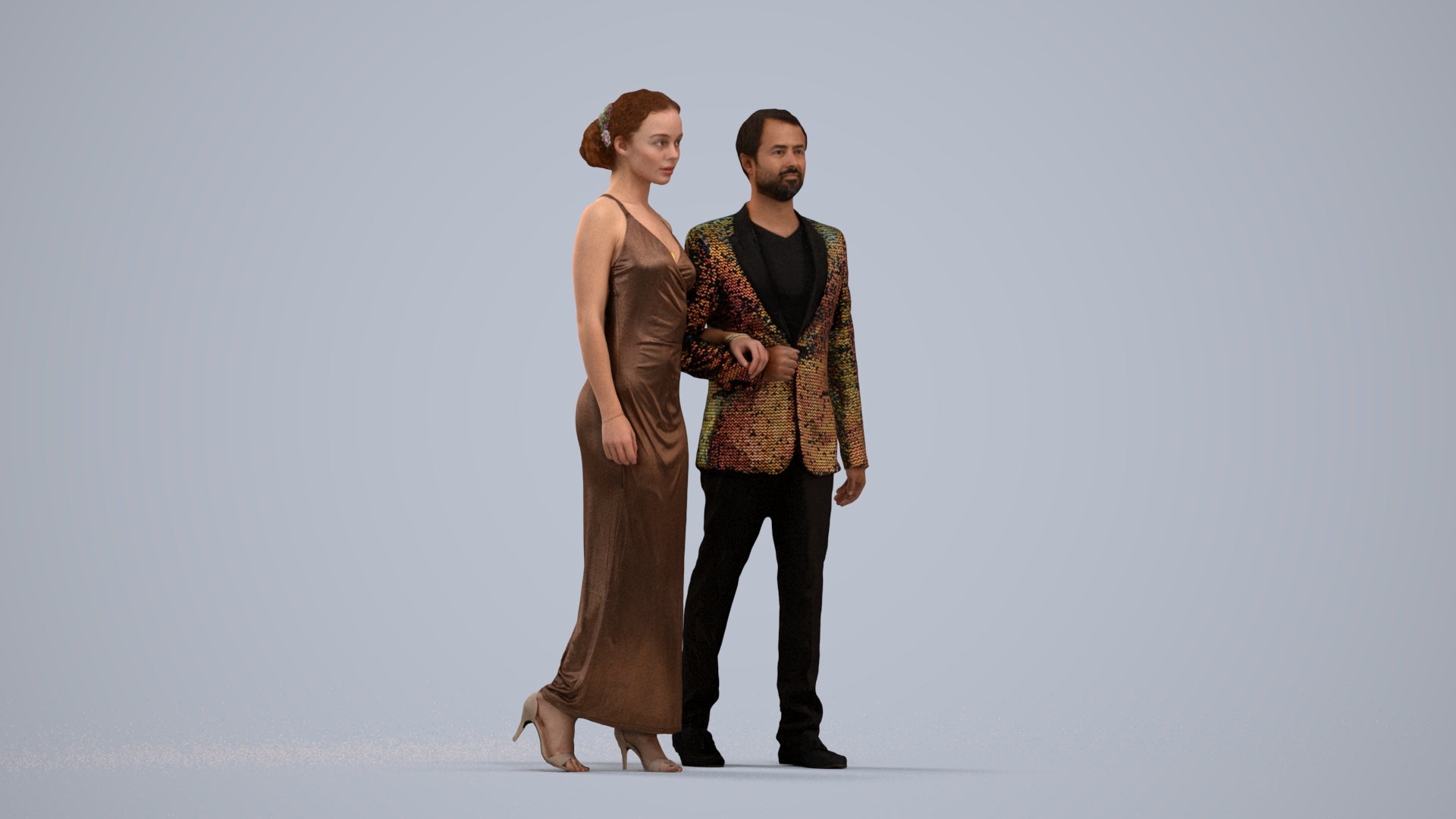 3D scanned woman couple formal, photorealistic archviz people for Enscape and SketchUp, standing pose render