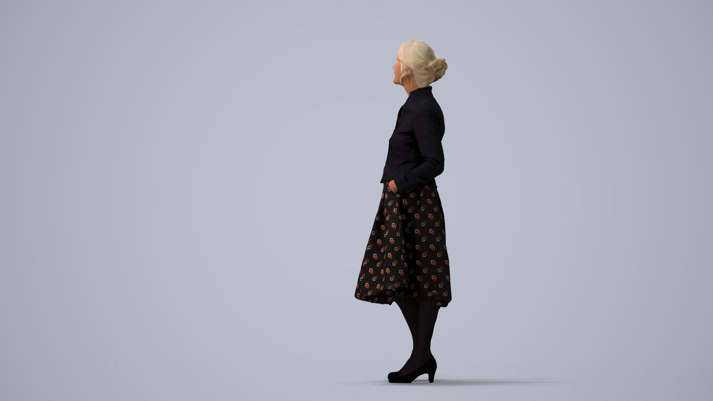 realistic 3D people senior woman business standing, render-ready for V-Ray and Corona, FBX OBJ, three-quarter view render