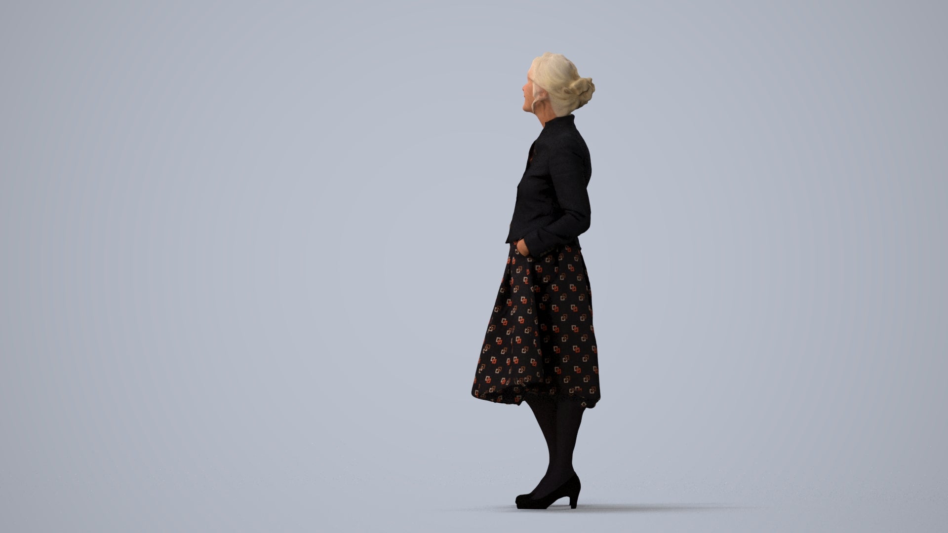 realistic 3D people senior woman business standing, render-ready for V-Ray and Corona, FBX OBJ, three-quarter view render