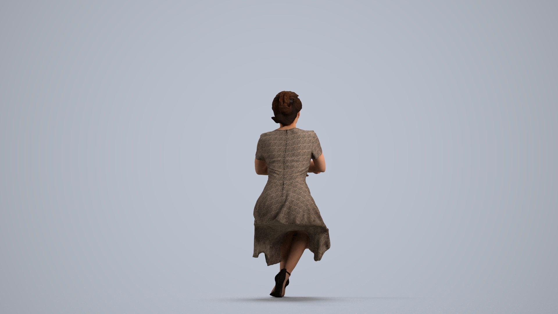 realistic 3D woman casual sitting, scanned archviz people for Blender and 3ds Max, front view render