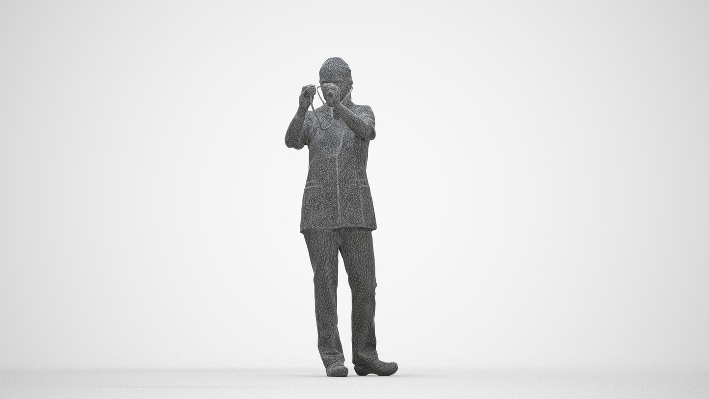 3D human model woman medical, photogrammetry scanned person for archviz, wireframe back view