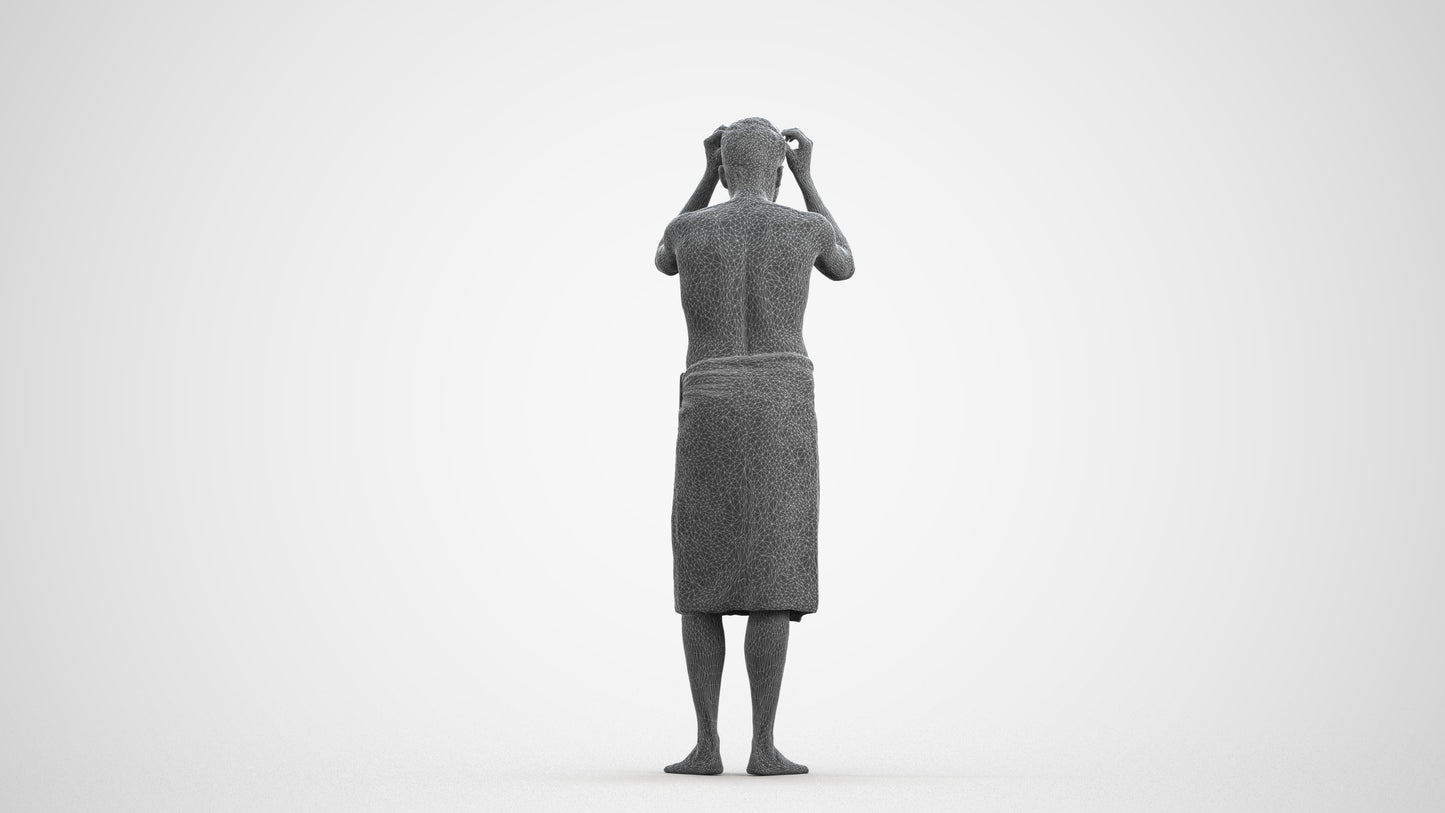 realistic 3D people man bathroom, render-ready for V-Ray and Corona, FBX OBJ, wireframe front view