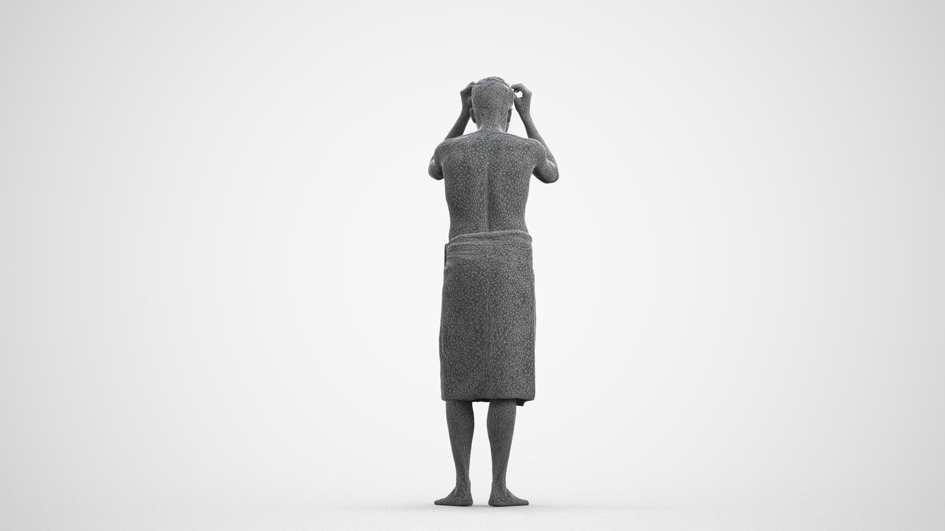 realistic 3D people man bathroom, render-ready for V-Ray and Corona, FBX OBJ, wireframe front view