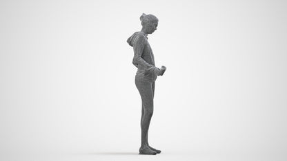 3D scanned woman standing sport, photorealistic archviz people for Enscape and SketchUp, wireframe side view