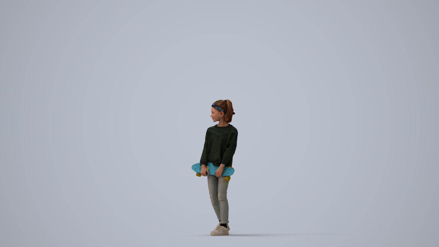 3D people model girl casual kids, scanned human for 3ds Max rendering, three-quarter view render