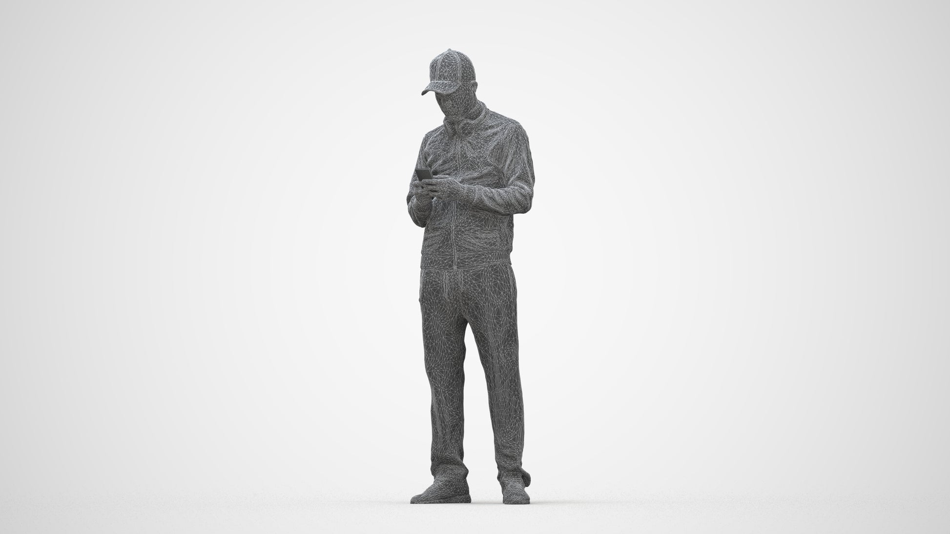 3D human model man sport standing, photogrammetry scanned person for archviz, wireframe back view