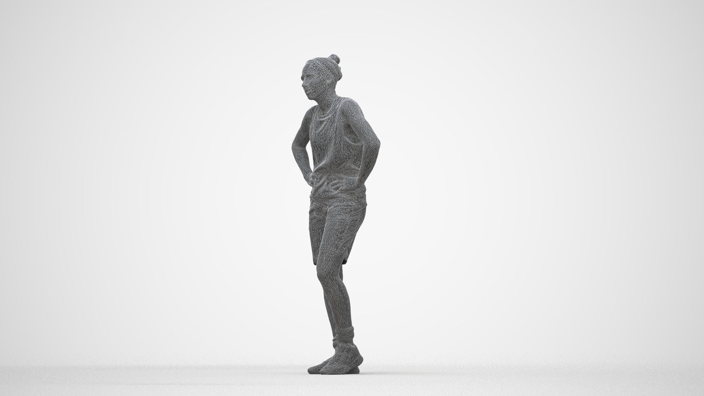 realistic 3D human woman sport, archviz people FBX OBJ for Blender, wireframe three-quarter view