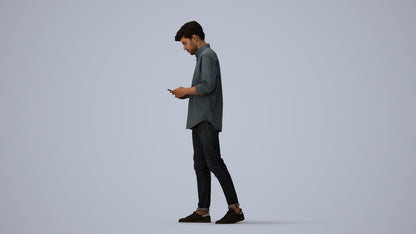 photogrammetry 3D man casual walking, realistic human model archviz FBX, three-quarter view render