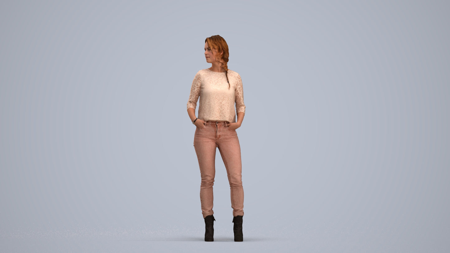 scanned 3D woman casual standing, photogrammetry people for Enscape and V-Ray, standing pose render