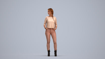 scanned 3D woman casual standing, photogrammetry people for Enscape and V-Ray, standing pose render