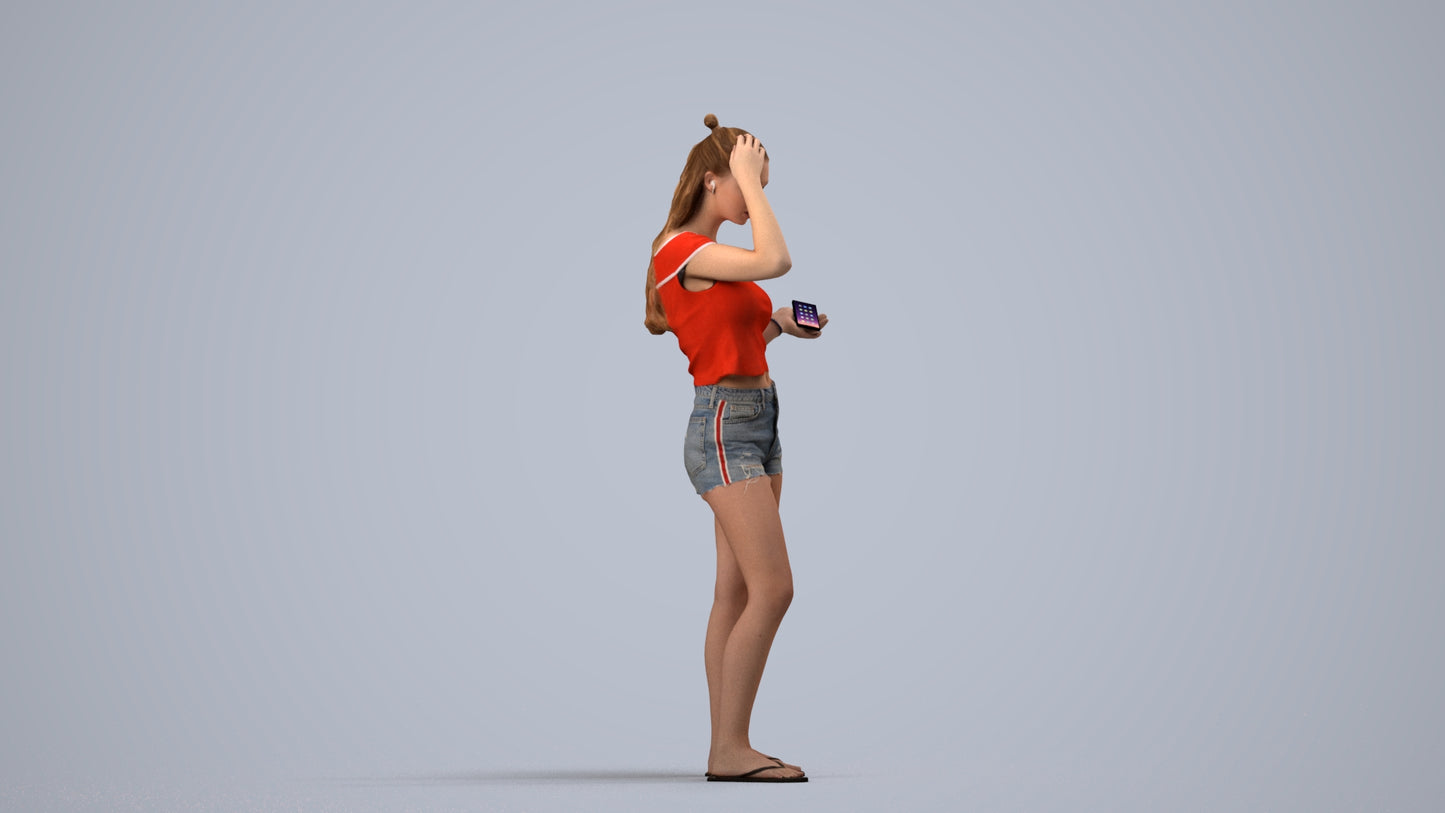 3D people model girl casual standing, scanned human for 3ds Max rendering, side view render