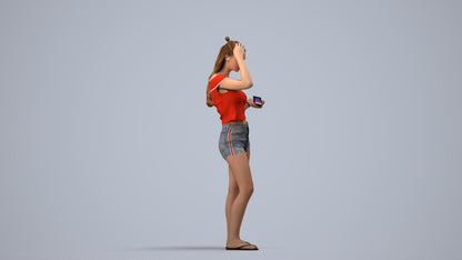 3D people model girl casual standing, scanned human for 3ds Max rendering, side view render