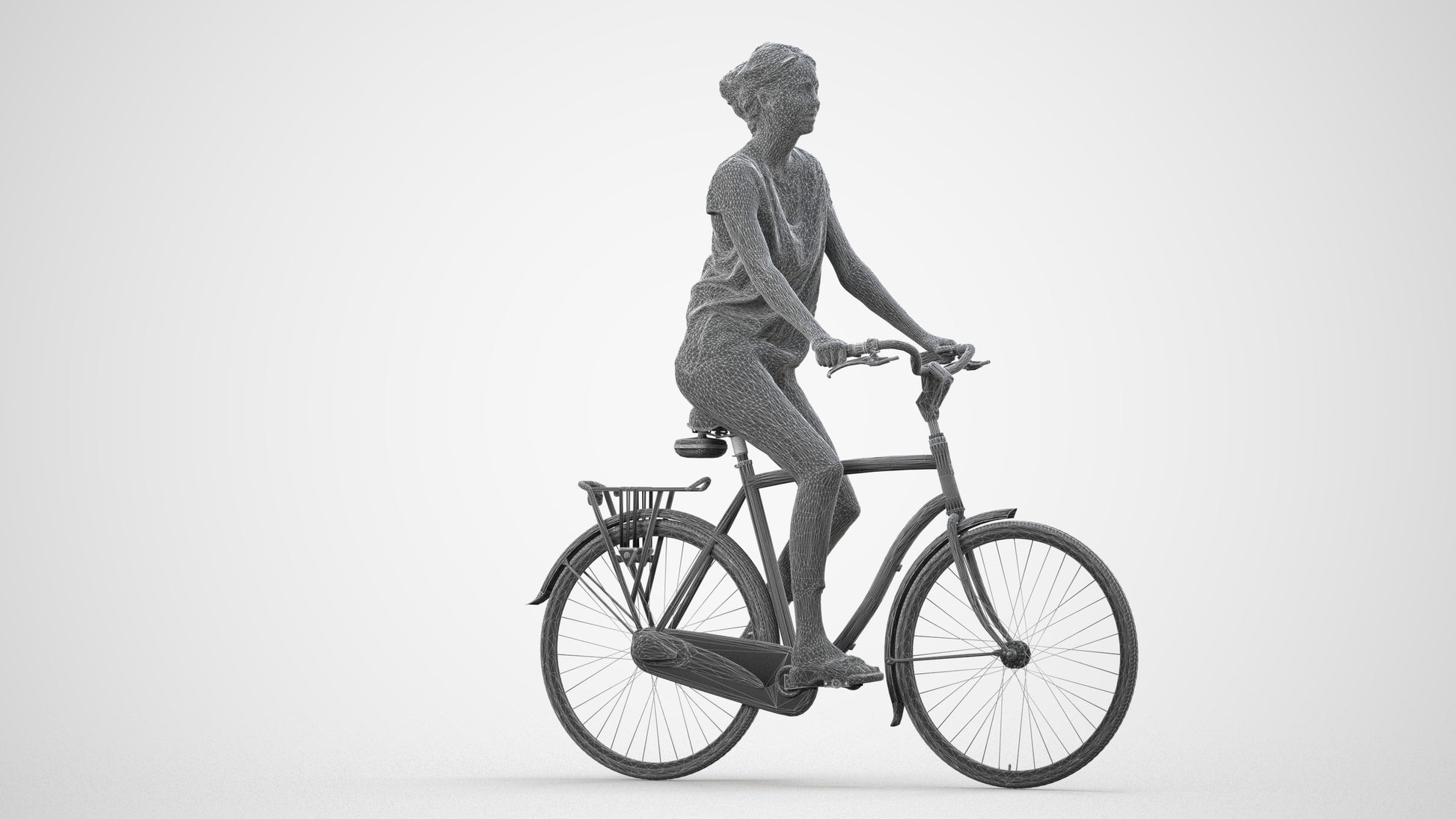 3D people model woman casual cycling, scanned human for 3ds Max rendering, wireframe side view