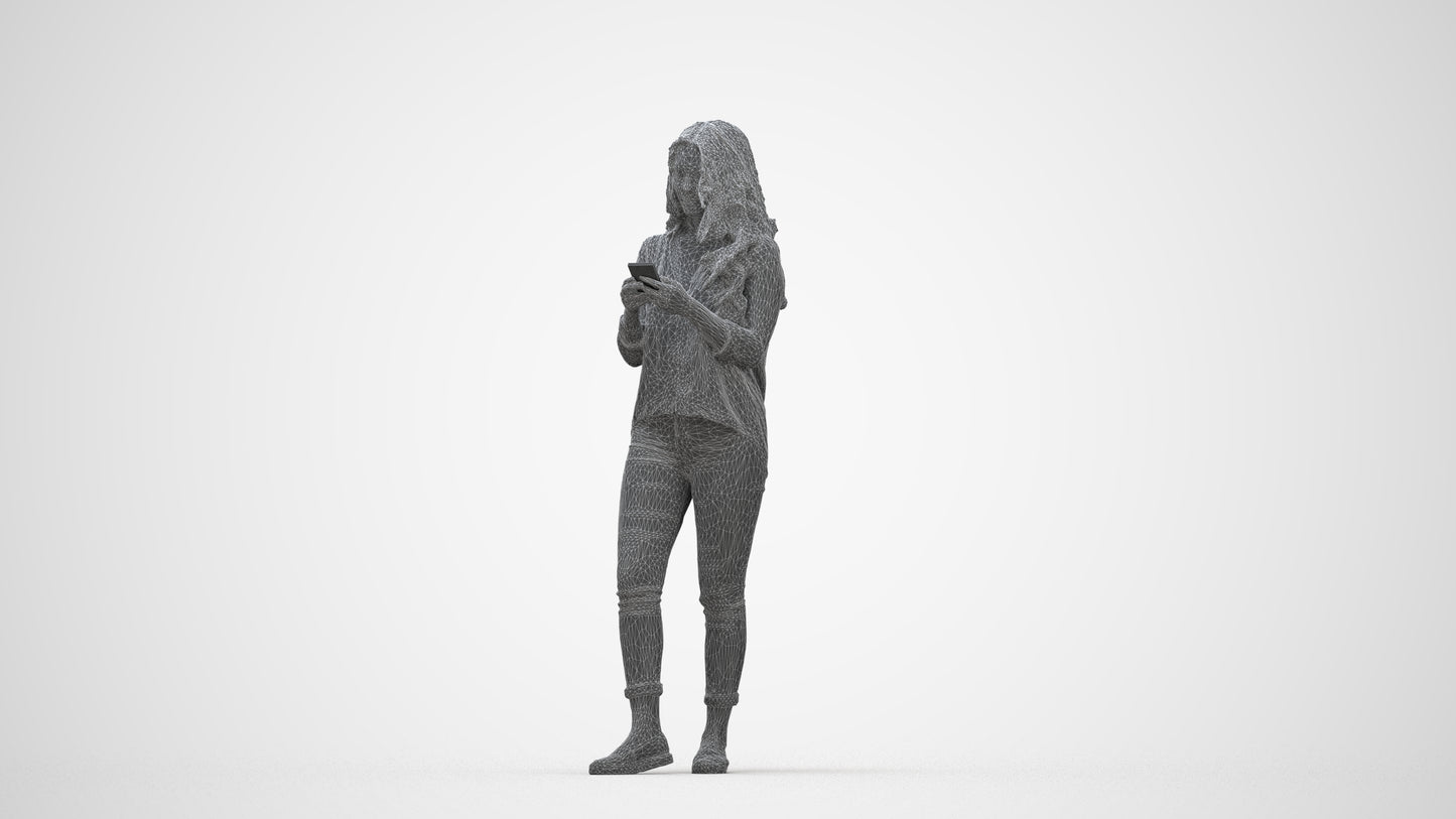 3D scanned woman walking, photorealistic archviz people for Enscape and SketchUp, wireframe back view