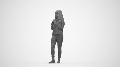 3D scanned woman walking, photorealistic archviz people for Enscape and SketchUp, wireframe back view
