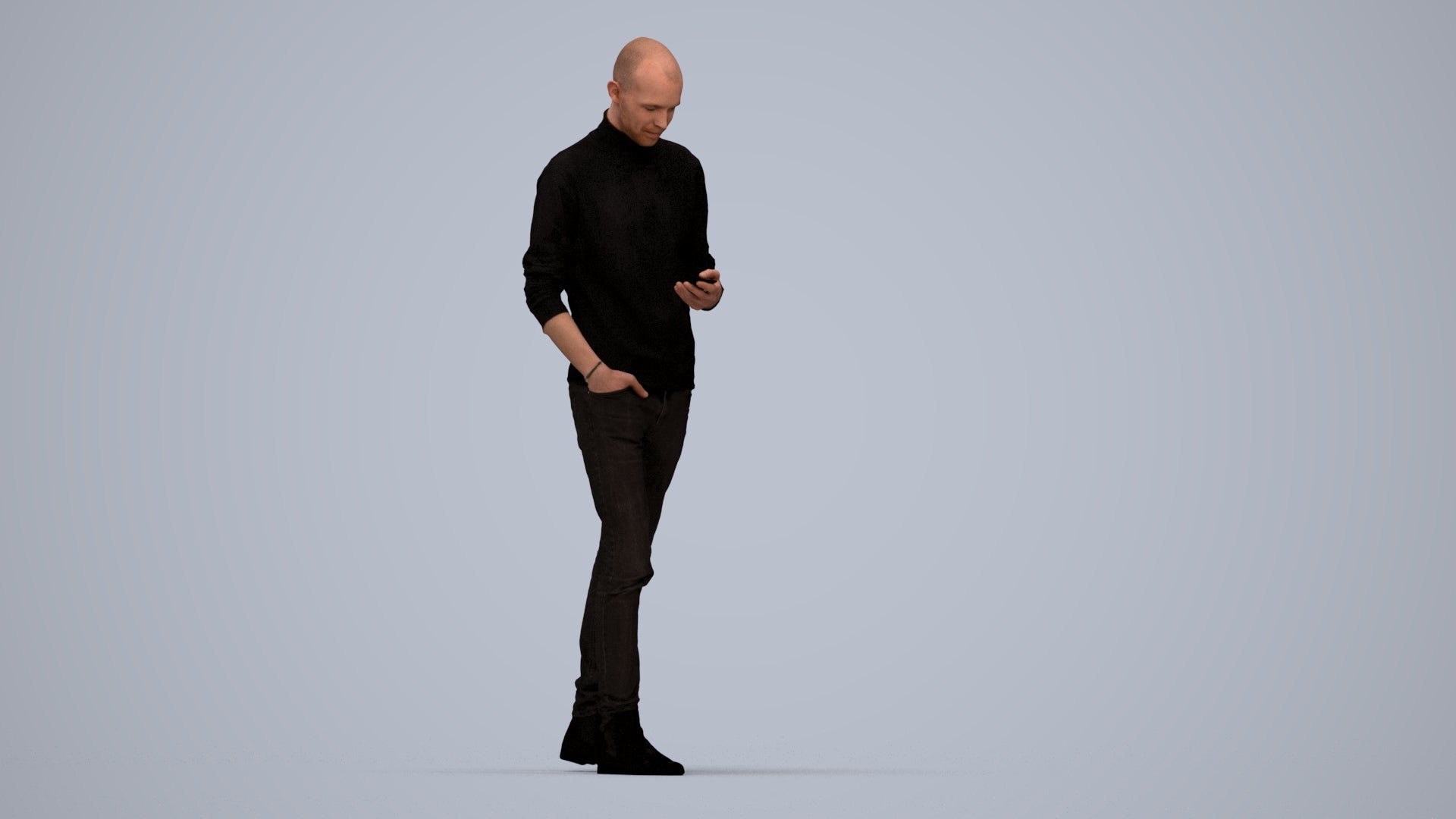 photogrammetry 3D man casual walking, realistic human model archviz FBX, top-down view render