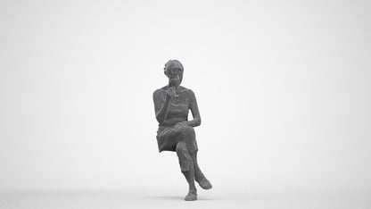 scanned 3D senior woman casual sitting, photogrammetry people for Enscape and V-Ray, three-quarter front view render