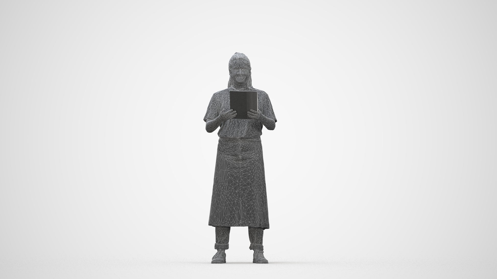 realistic 3D people woman hospitality, render-ready for V-Ray and Corona, FBX OBJ, wireframe back view