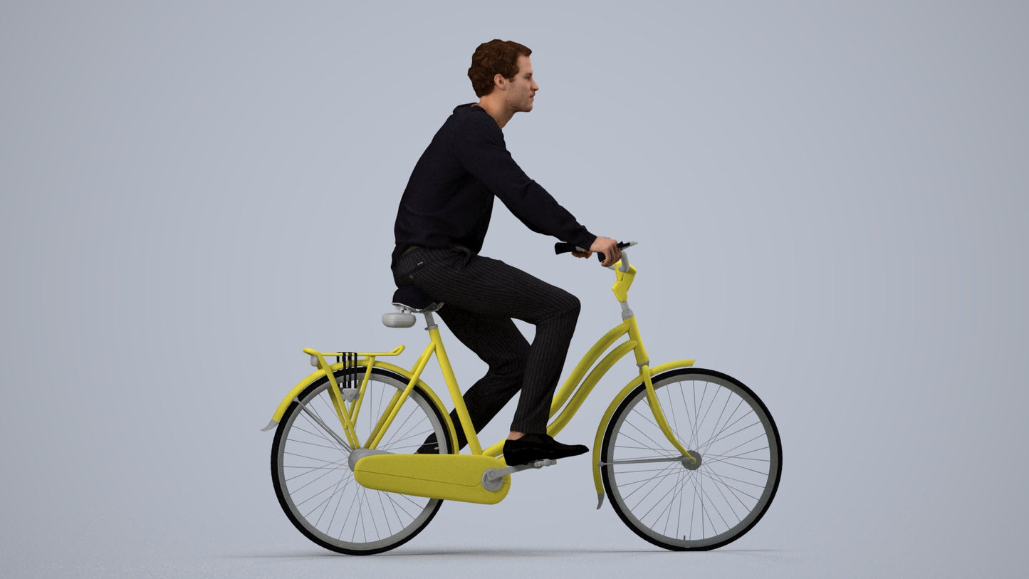 3D people model man casual cycling, scanned human for 3ds Max rendering, side view render