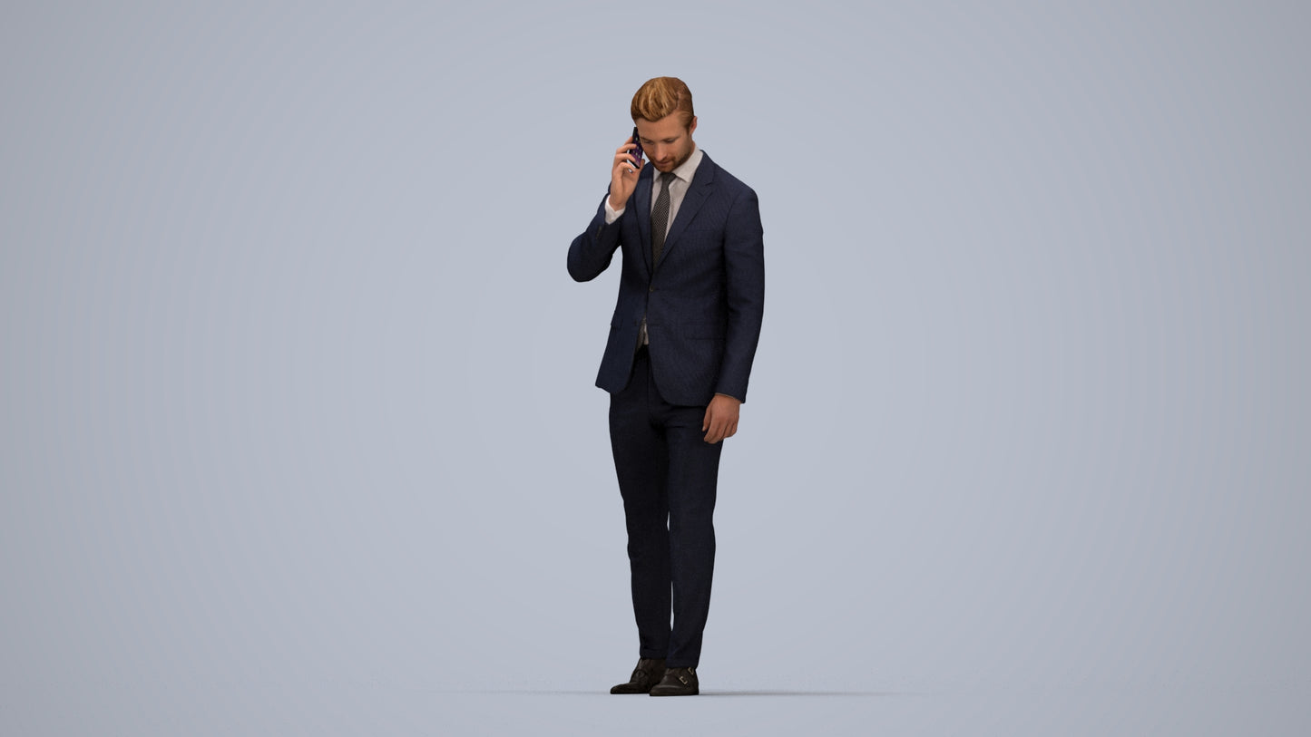 3D human model man business, photogrammetry scanned person for archviz, top-down view render