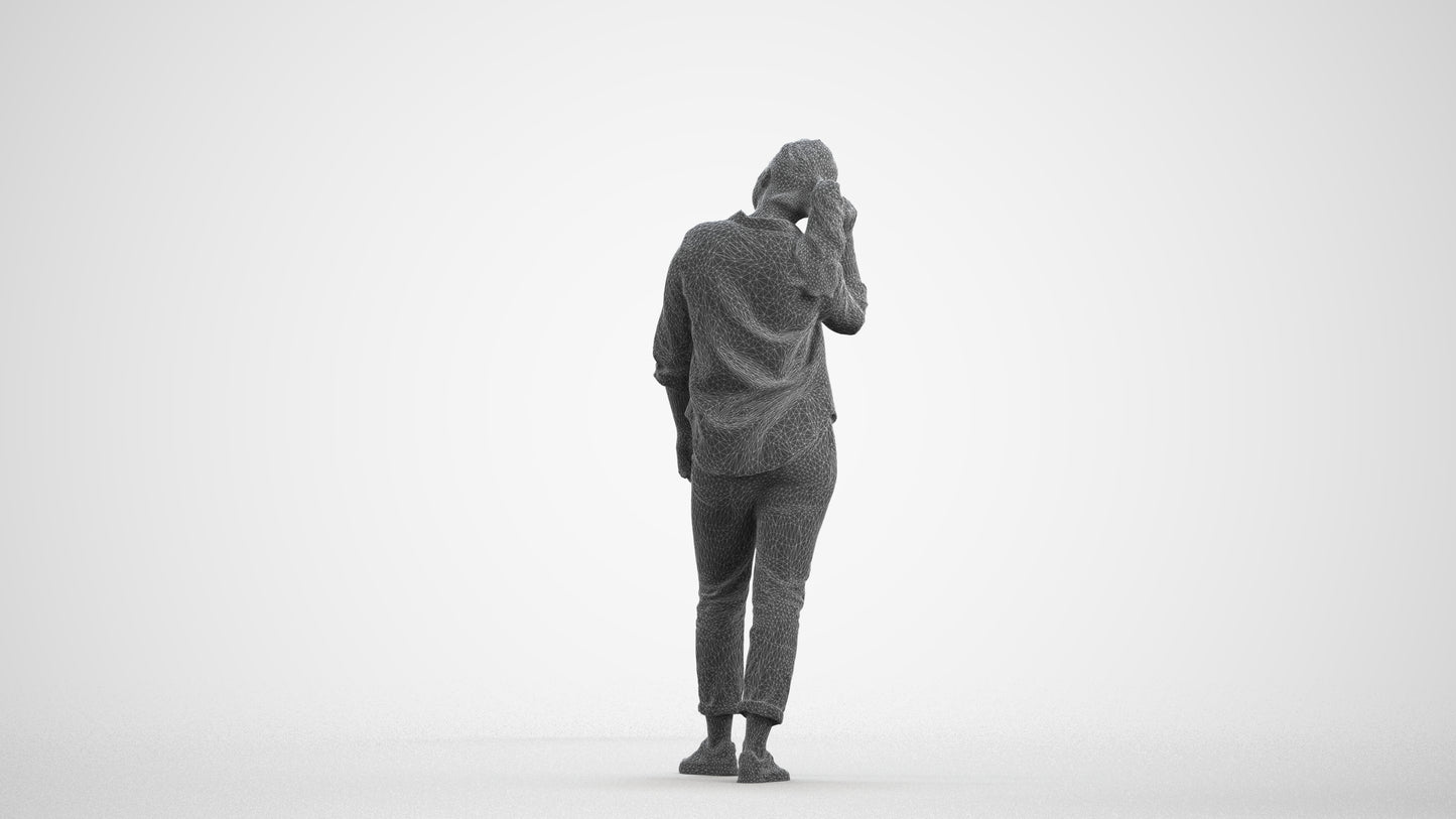 realistic 3D people woman casual standing, render-ready for V-Ray and Corona, FBX OBJ, wireframe front view