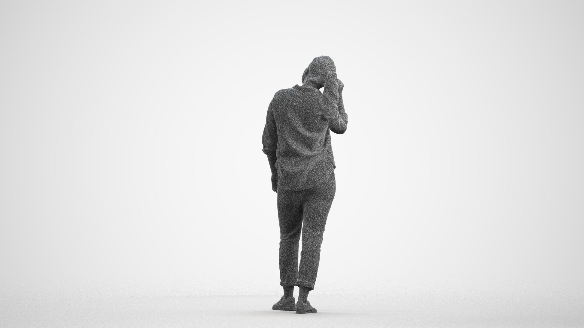 realistic 3D people woman casual standing, render-ready for V-Ray and Corona, FBX OBJ, wireframe front view