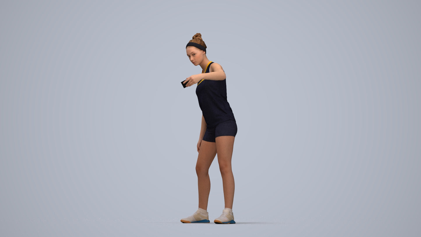 realistic 3D human girl sport, archviz people FBX OBJ for Blender, top-down view render