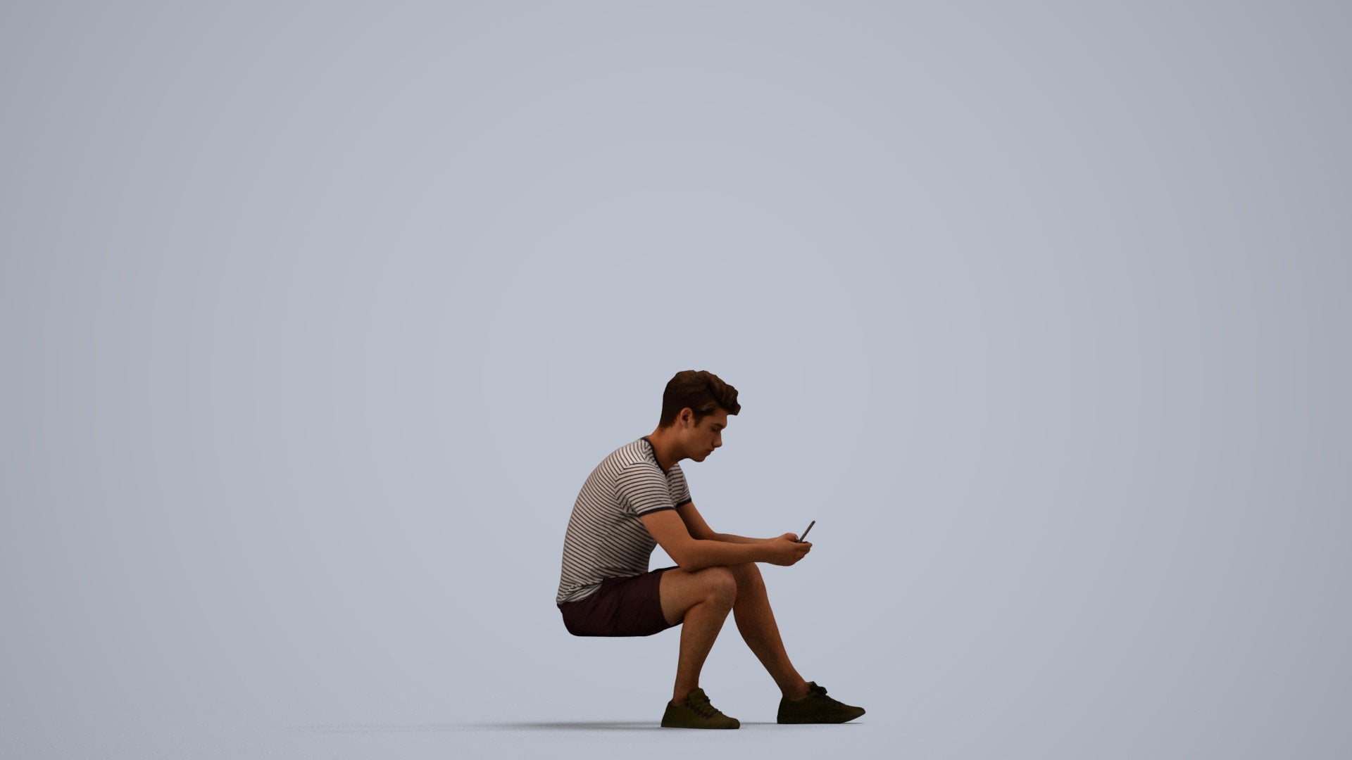 realistic 3D human man casual sitting, archviz people FBX OBJ for Blender, side view render
