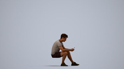 realistic 3D human man casual sitting, archviz people FBX OBJ for Blender, side view render