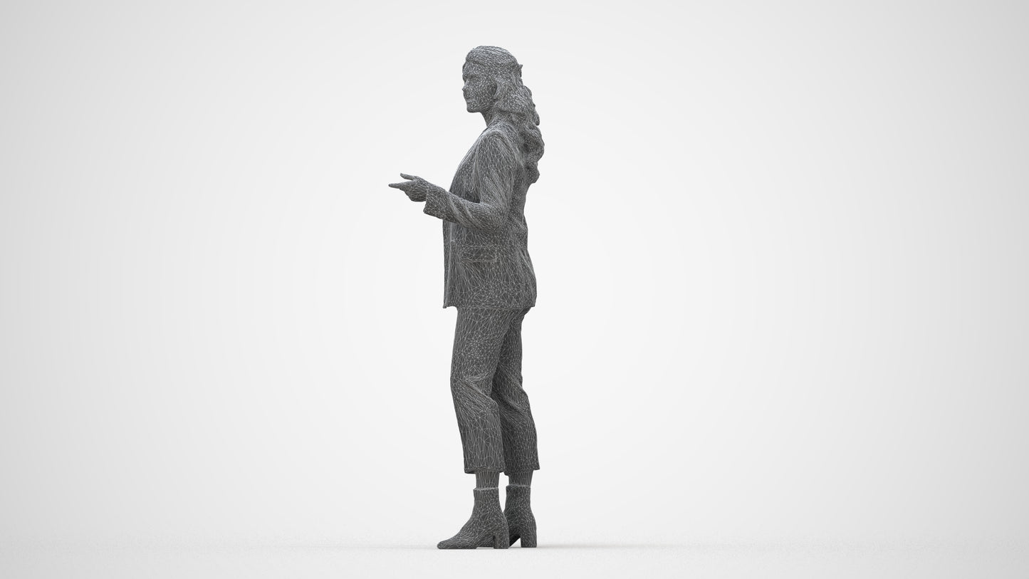 3D human model woman business, photogrammetry scanned person for archviz, wireframe back view