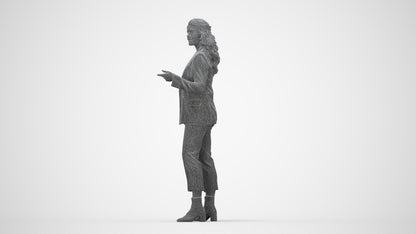 3D human model woman business, photogrammetry scanned person for archviz, wireframe back view