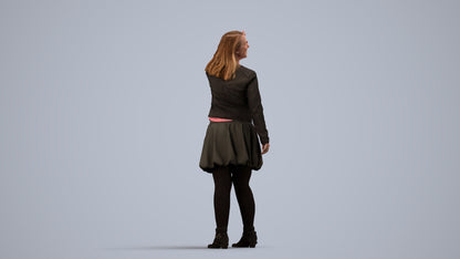 3D human model woman casual standing, photogrammetry scanned person for archviz, side view render