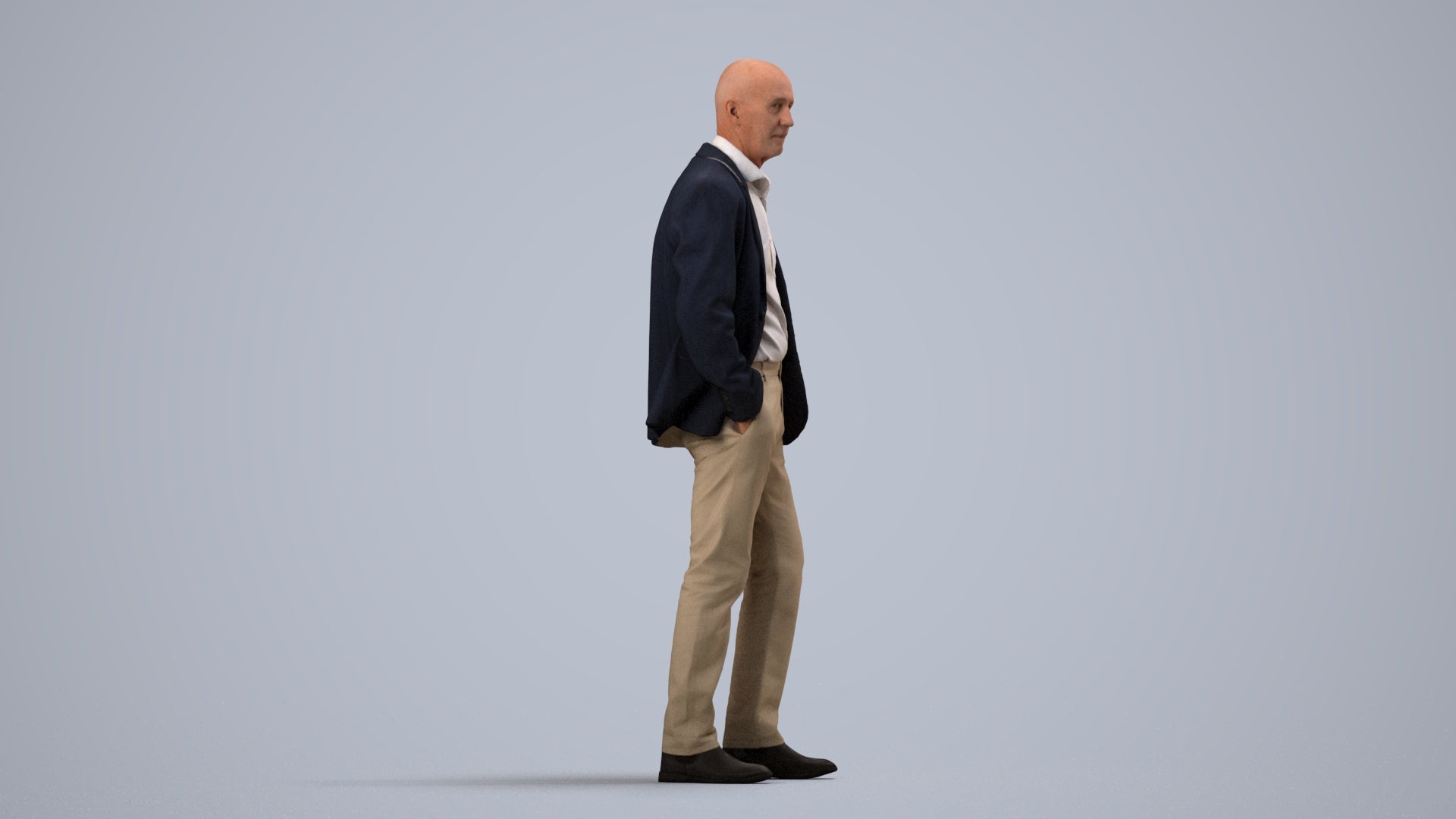 3D scanned senior man business, photorealistic archviz people for Enscape and SketchUp, side view render