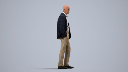 3D scanned senior man business, photorealistic archviz people for Enscape and SketchUp, side view render