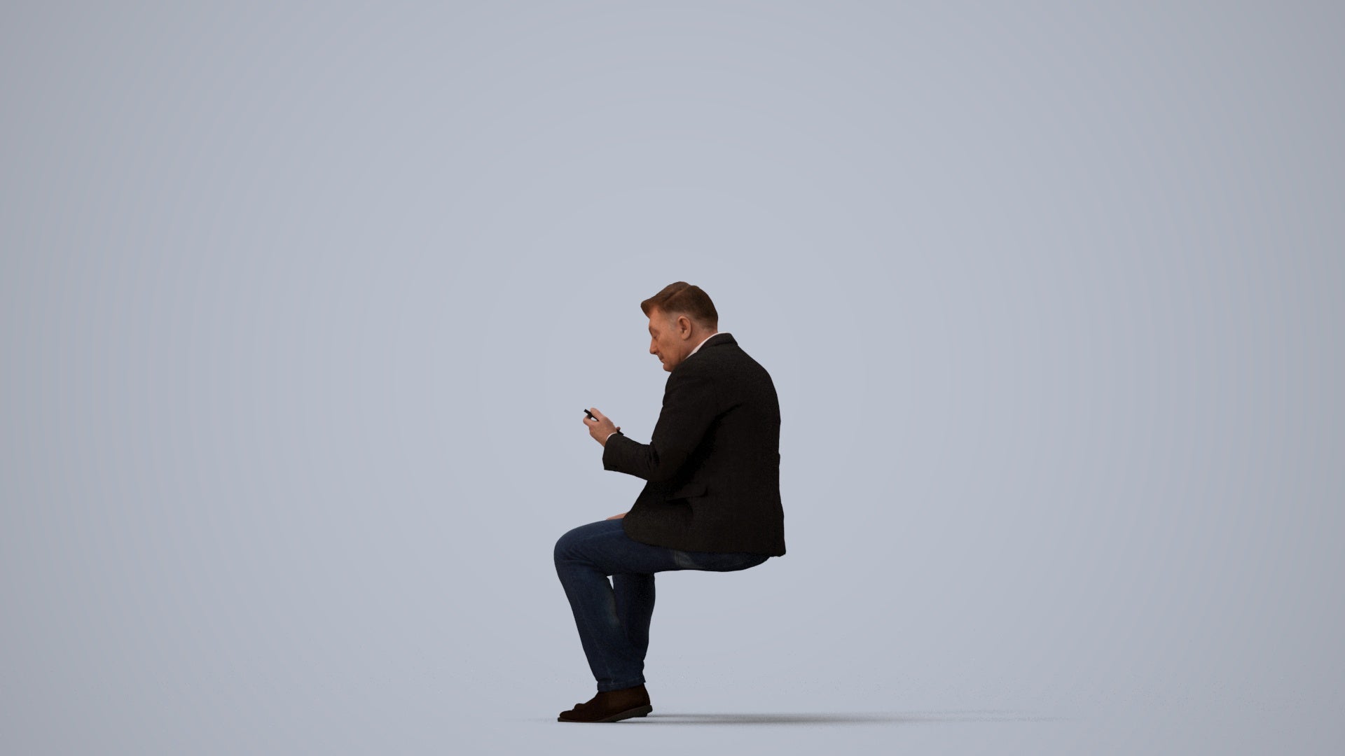3D scanned man sitting business, photorealistic archviz people for Enscape and SketchUp, three-quarter view render