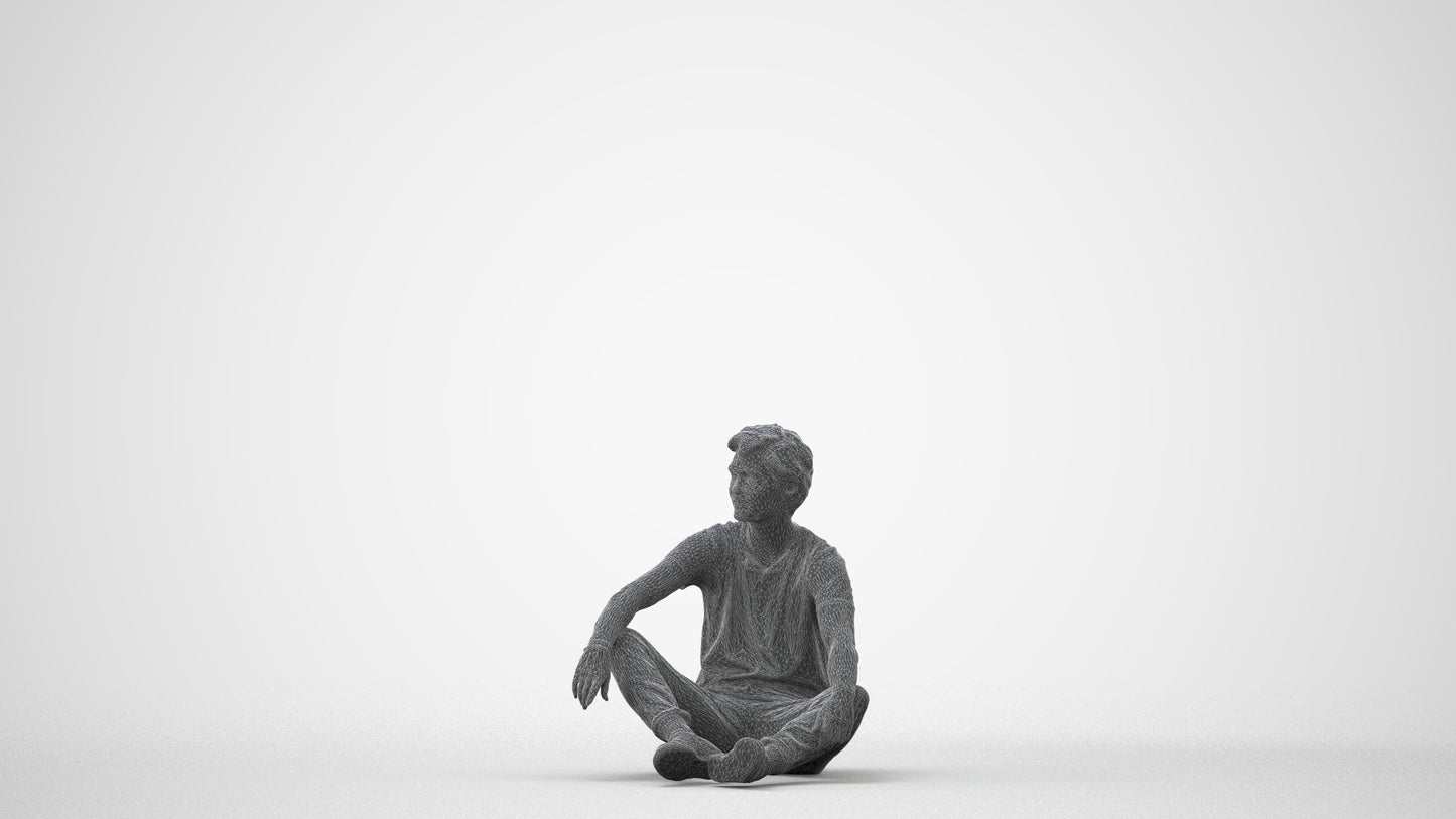 3D scanned man sitting casual, photorealistic archviz people for Enscape and SketchUp, square thumbnail