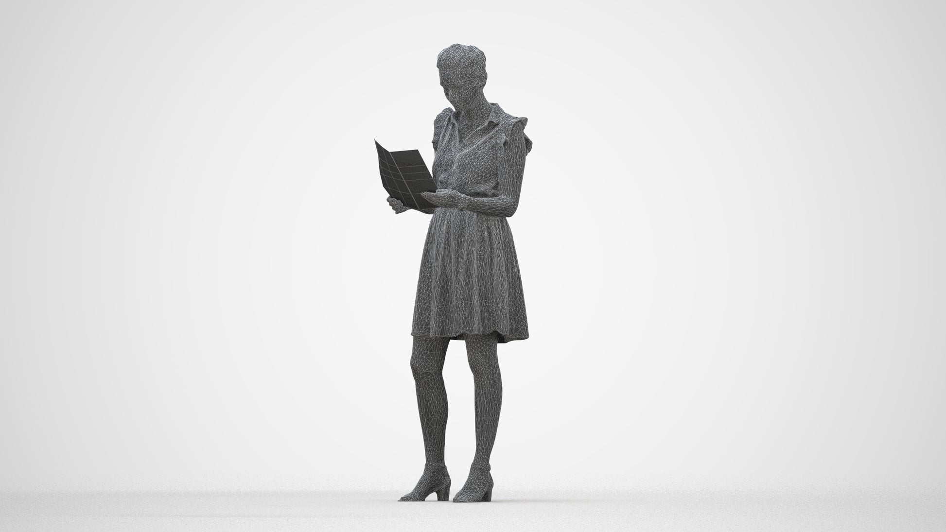 realistic 3D people woman casual standing, render-ready for V-Ray and Corona, FBX OBJ, wireframe back view