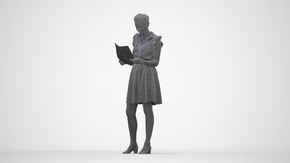 realistic 3D people woman casual standing, render-ready for V-Ray and Corona, FBX OBJ, wireframe back view